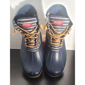 Sperry Waterproof Rubber Duck Boots Women’s Size 7.5 Navy Blue and White